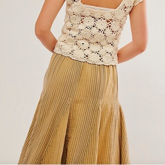 NWOT Free people Candice midi skirt sz small tan and grey stripped linen cotton - Picture 3 of 11